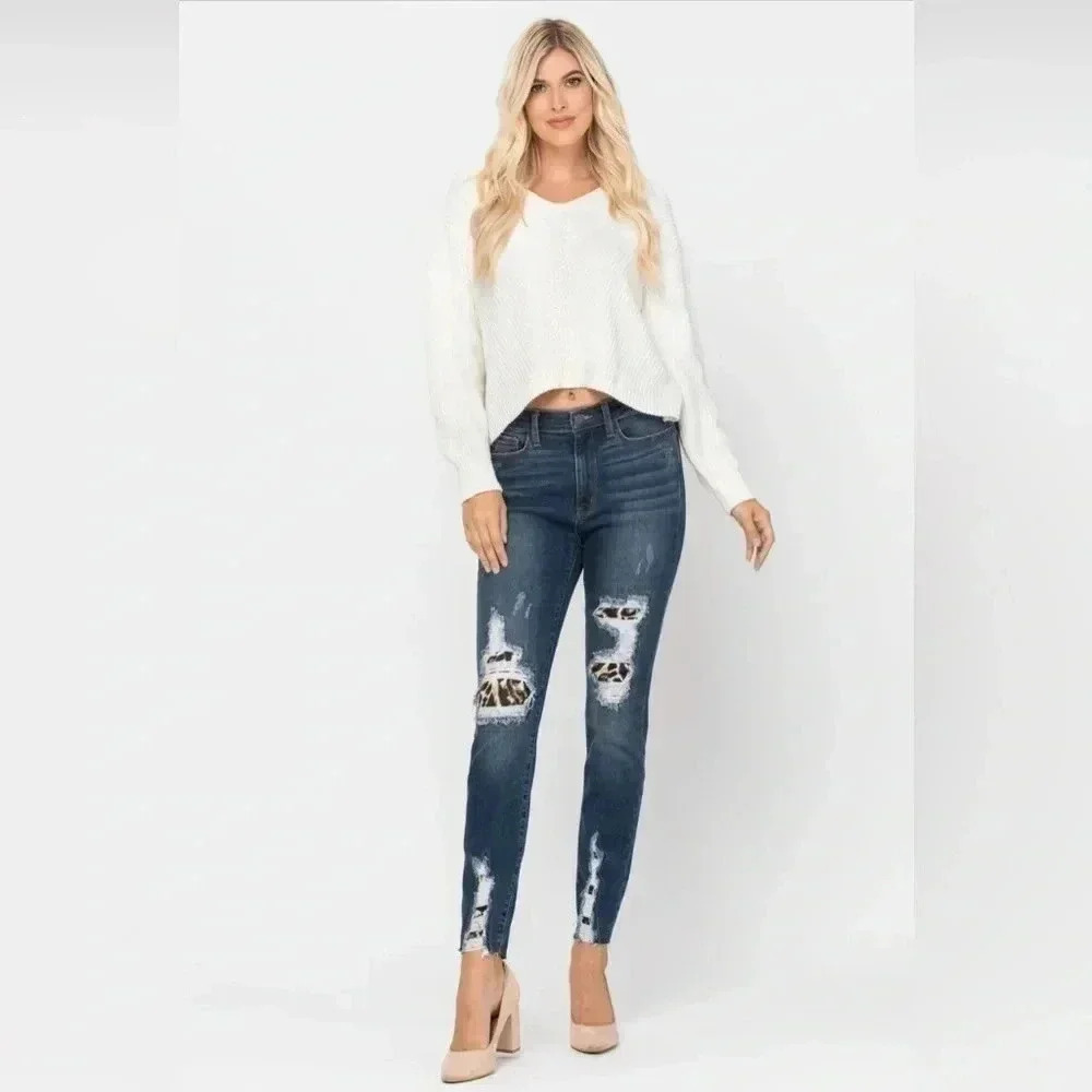 Judy Blue High‎ Waist Leopard Patch Skinny Jeans Sz 3/26